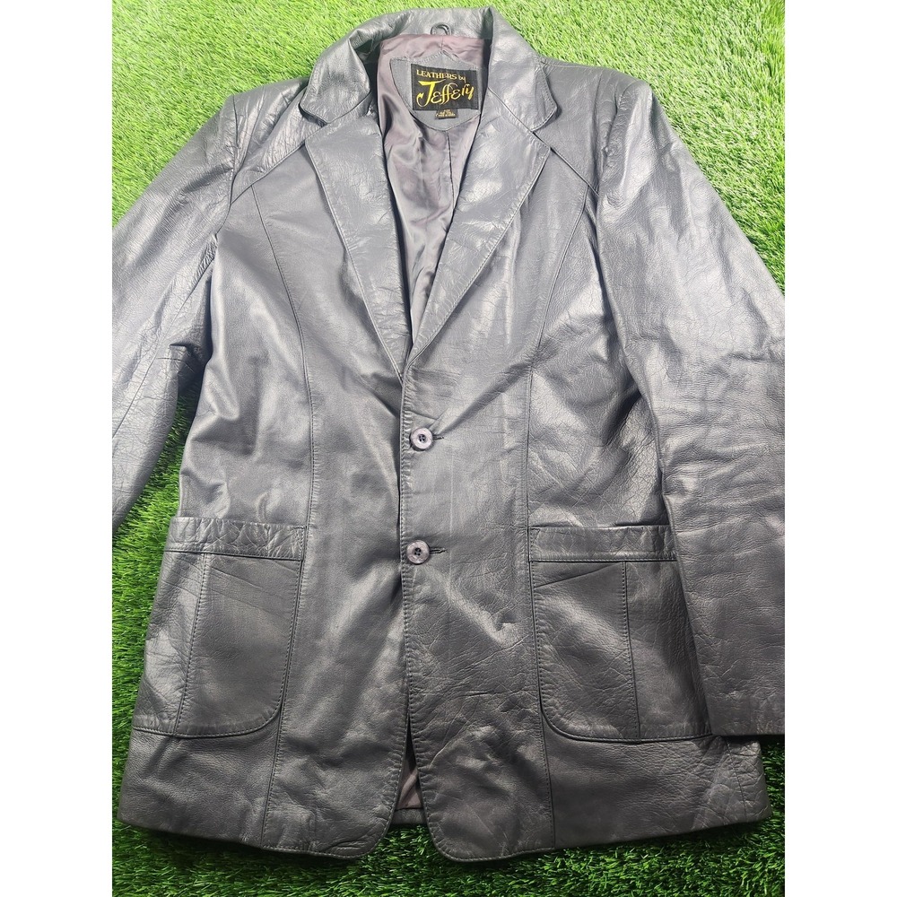 Leathers By Jeffery Sport Coat Mens 42 Tall‎ Black Leather Blazer Jacket Long